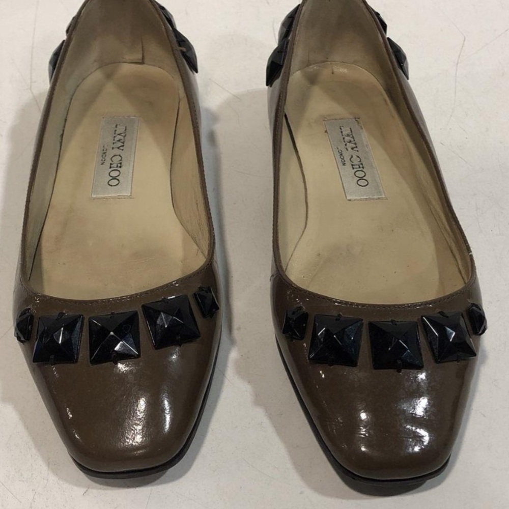 Women’s Jimmy Choo Taupe Patent Leather Studded Flats Size 36.5